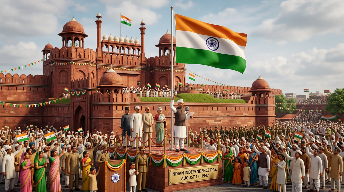 Indian flag raised during an Independence Day ceremony at Delhi’s Red Fort